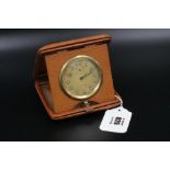 Vintage Travelling Clock in Leather Case, in excellent working condition. Clean & Tidy Example.