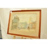 Watercolour of a Continental Town Scene signed by the artist Pierre Le Boeuff - a pseudonym used