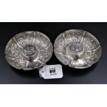 Pair of Silver Scalloped dishes with the motto "God, Give, Grace". The Grocers Livery Company motto,