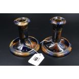 Pair of Treacle Glazed Pottery Candlesticks - the Base is 4 1/2 inhes wide, Height is 4 1/2 inches