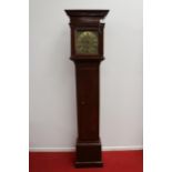 Early Antique Oak Longcase Grandfather Clock with single handed 30 hour birdcage movement by