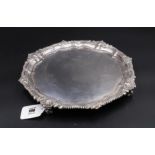 Solid Silver Salver, 10 inches across with Scrolled Feet, dated 1901 - 760 grams