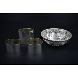 Silver Bon Bon Dish and 3x Napkin Rings (165 grams)