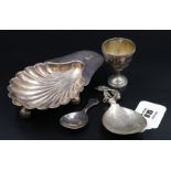 Silver Plated Butter Dish with a silver Caddy Spoon Sheffield 1935, Silver Egg Cup london 1935 &