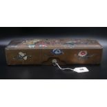 Antique Lacquered Japanese Document Box with decoration of flowers and a pair of cranes