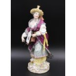 19th Century Potschappel Figurine - Turkish Woman playing a Hurdy Gurdy. 12" high approx, A/F