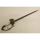 19th Century Court Sword with Mother of Pearl Handle & Leather Scabbard. Blade 26", overall length