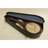 Keech Banjolele Ukulele - in good condition for both age and usage, the case is missing the handle.