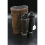 WWI Carl Zeiss Jena Delfort Binoculars 18 x 50 in original leather case. Not in the best of