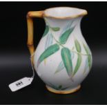 Victorian Majolica Minton Jug with bamboo handle and leaf decoration, impressed mark Minton on the