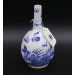 Blue & White Porcelain Bottle Vase - possibly Vietnamese - marks and metal stud to base.