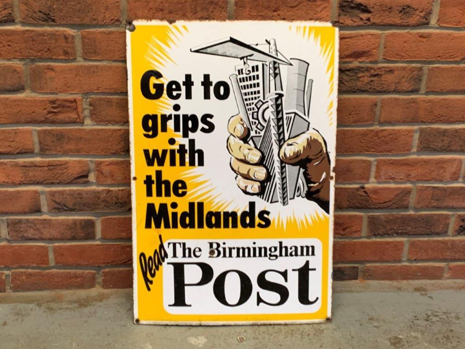 Birmingham Post 'Get To Grip With The Midlands' Vintage Enamel Sign