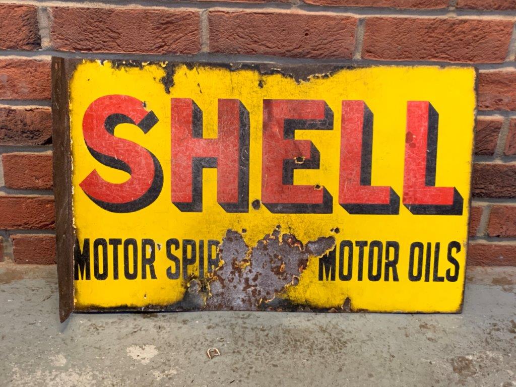 Vintage Shell Motor Spirit Double Sided Enamel Flange Sign - Image 2 of 3