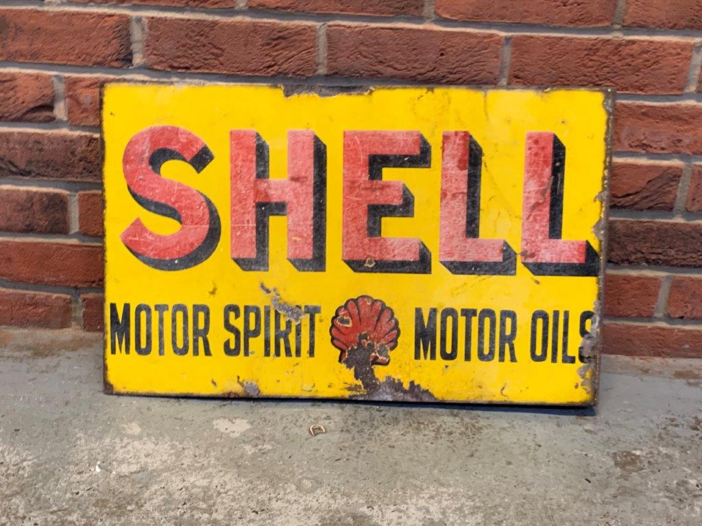 Vintage Shell Motor Spirit Double Sided Enamel Flange Sign