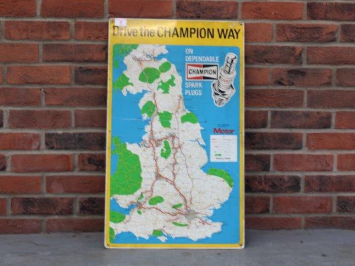 Champion Spark Plugs Metal Map Sign