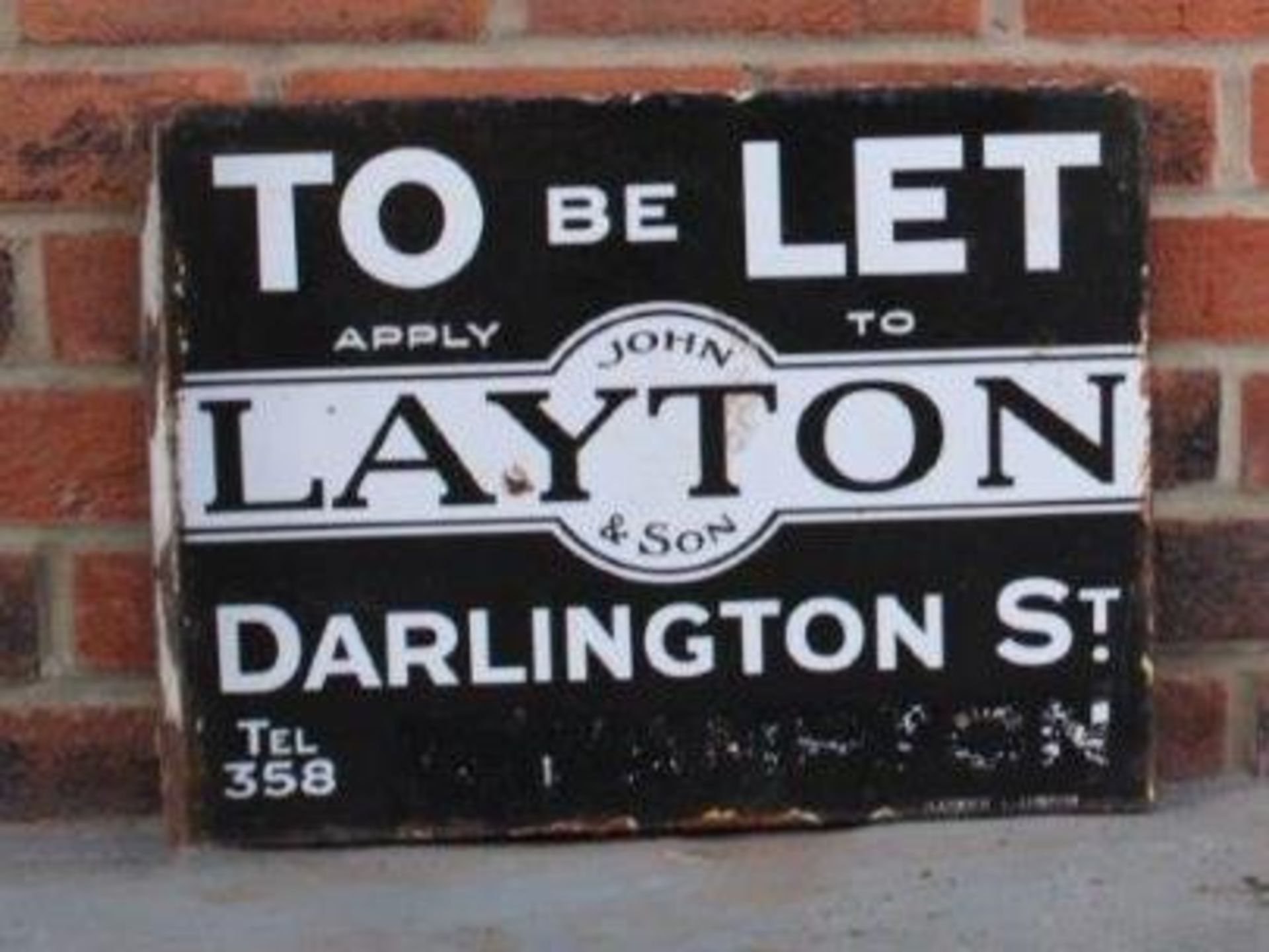 John Layton & Sons, Of Darlington St, To Let, Double Sided Enamel Flanged Sign