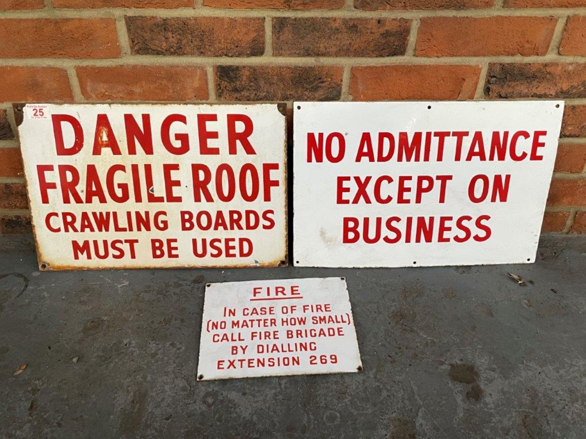 Three Original Enamel Warning Signs