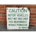 Vintage Caution Motor Vehicles Weighbridge Enamel Sign