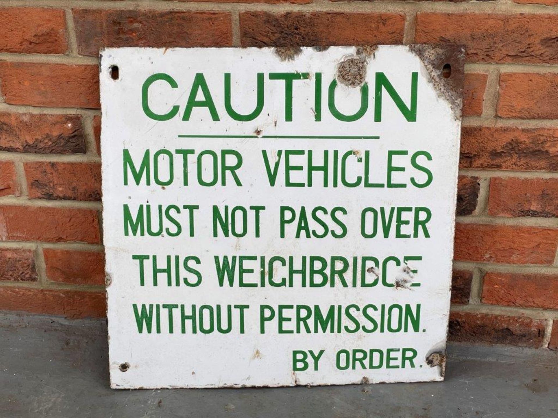 Vintage Caution Motor Vehicles Weighbridge Enamel Sign