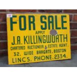 For Sale Sign For JA Killingworth Of Boston Vintage Enamel Flanged Sign