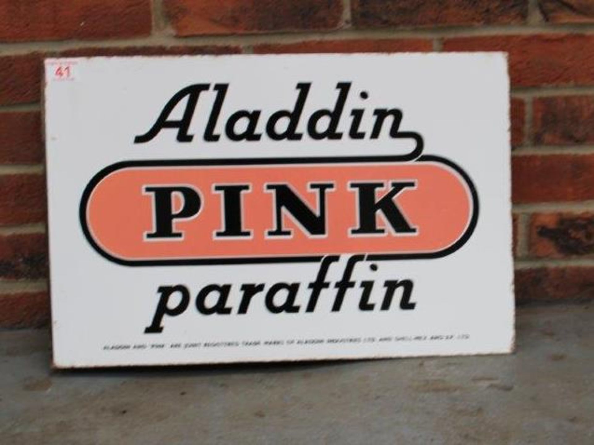 Aladdin Pink Paraffin Double Sided Vintage Enamel Flanged Sign