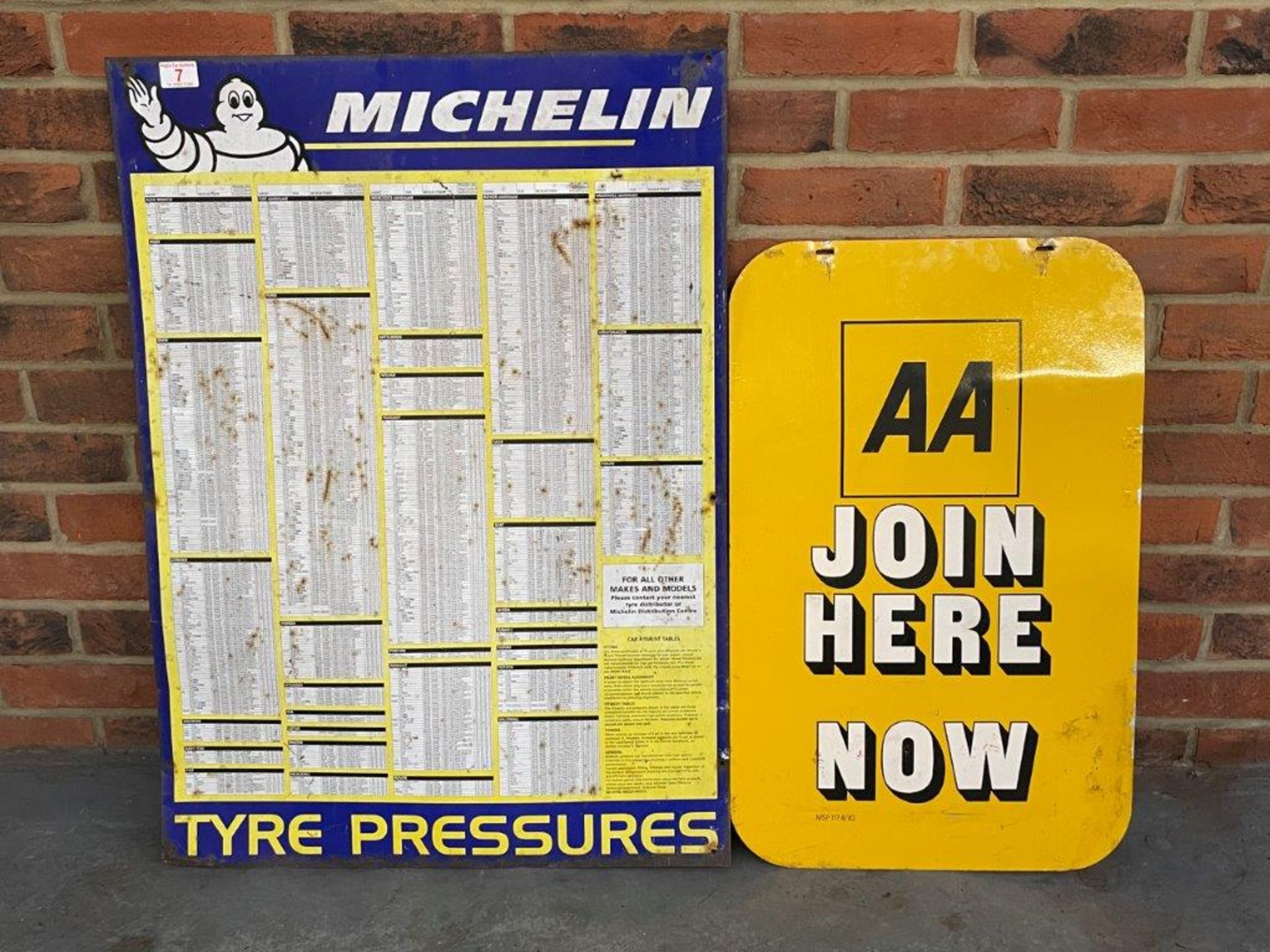 Michelin Tin Tyre Pressure Chart Together With A Double sided AA Join Here Now Metal Sign