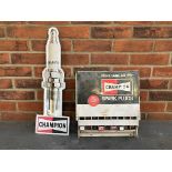 Champion Tin Spark Plug Sign Together With A Counter Top Dispenser