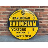 Original AA Badingham Framlingham Yoxford Circular Enamel Sign