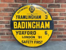 Original AA Badingham Framlingham Yoxford Circular Enamel Sign