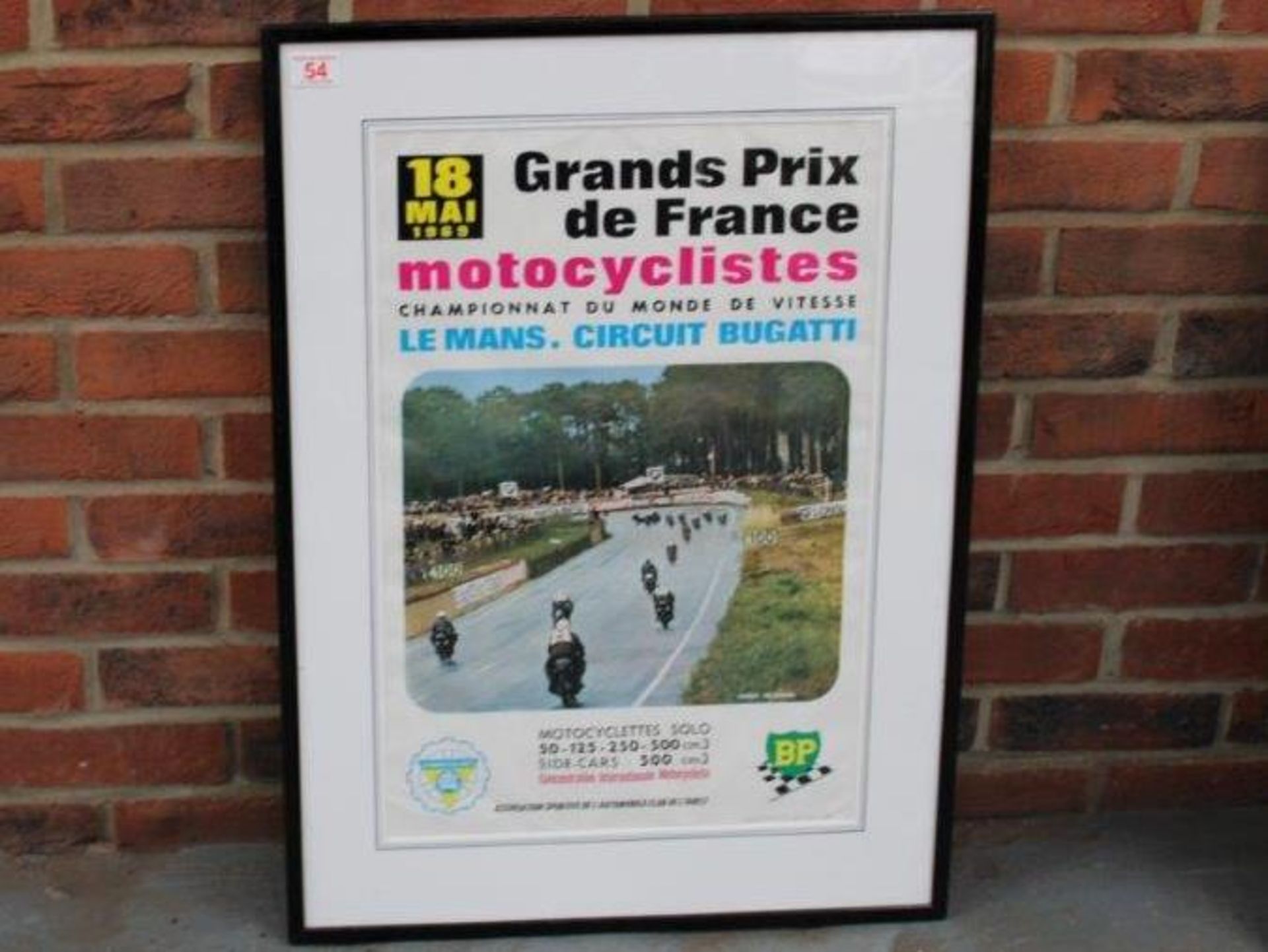 A Framed 1969 Grand Prix De France Le Mans Motocyclistes Poster