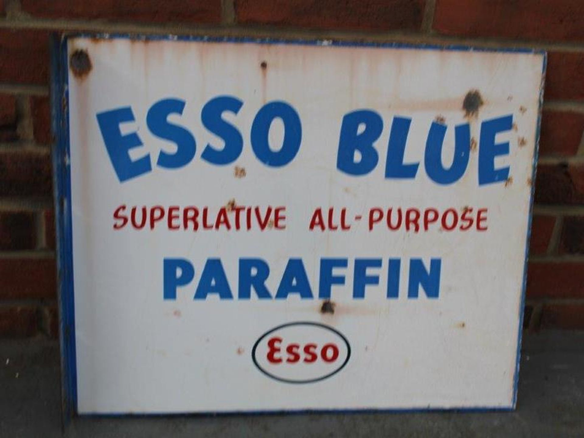 Esso Blue Paraffin Double Sided Enamel Flanged Sign - Image 2 of 2