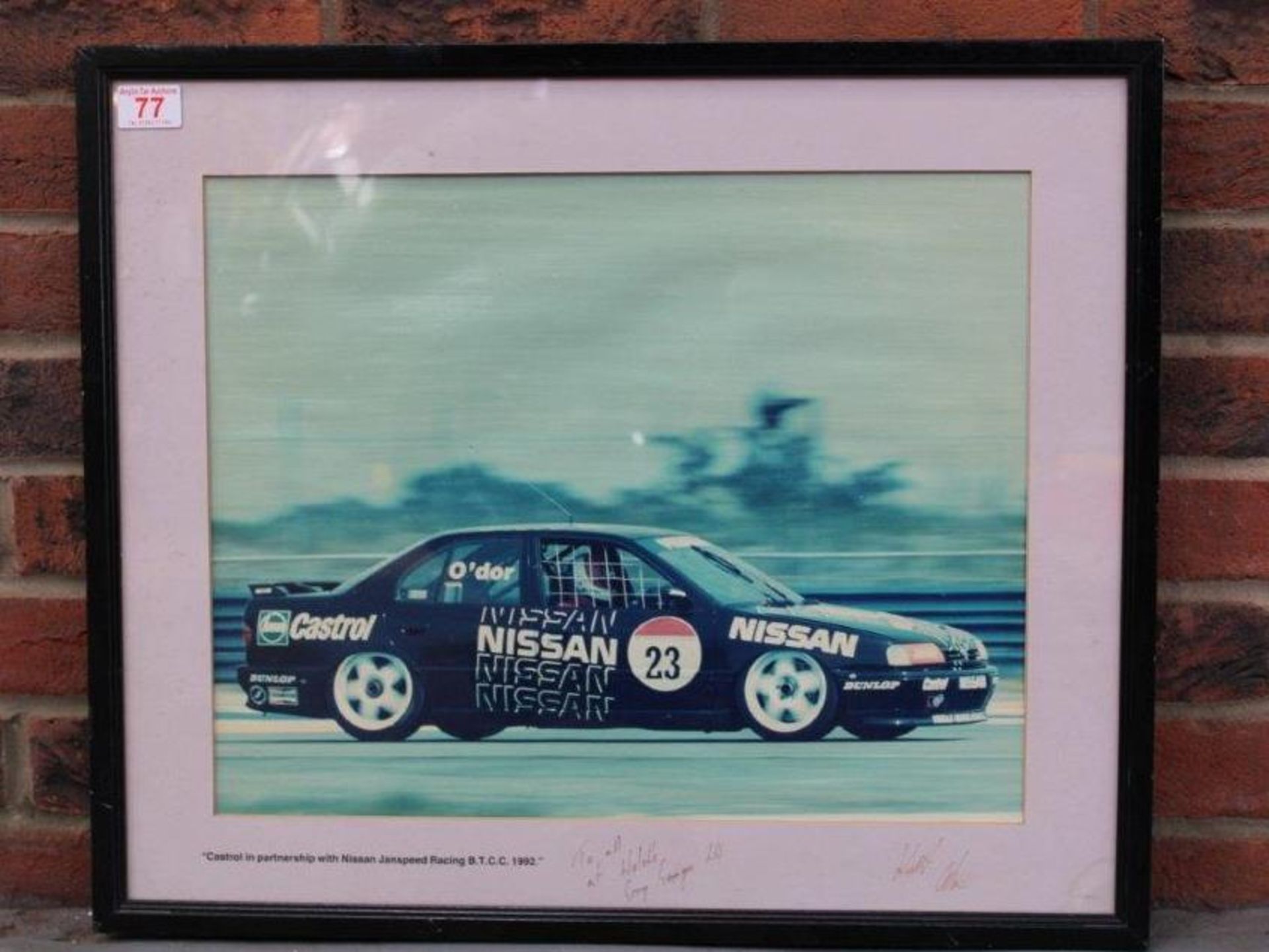 Framed Photograph Of A 1992 Nissan Janspeed Racing Primera Signed