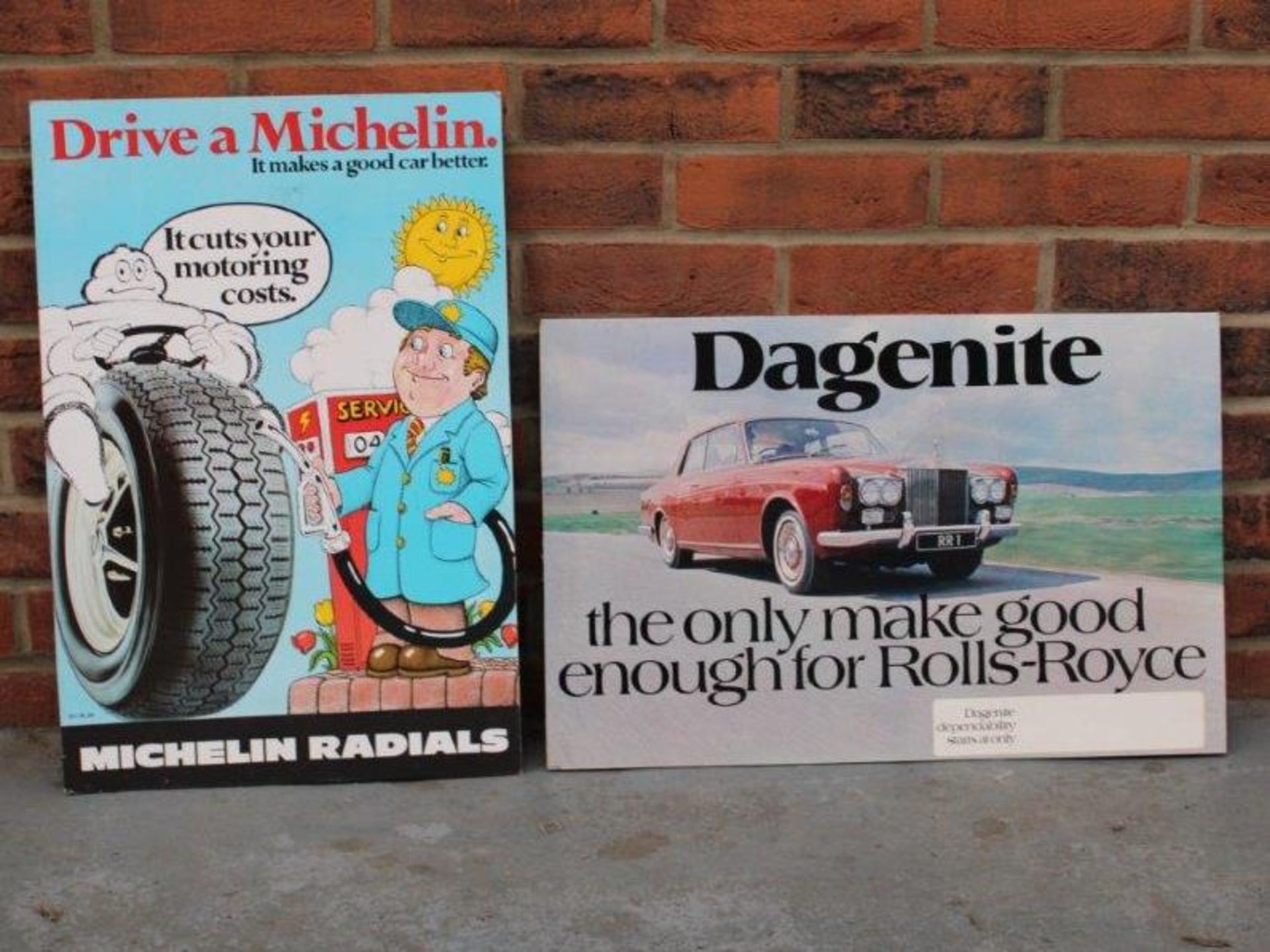 Michelin Radial Carboard Easel Back Sign Together With A Dagenite Rolls Royce Carboard Sign