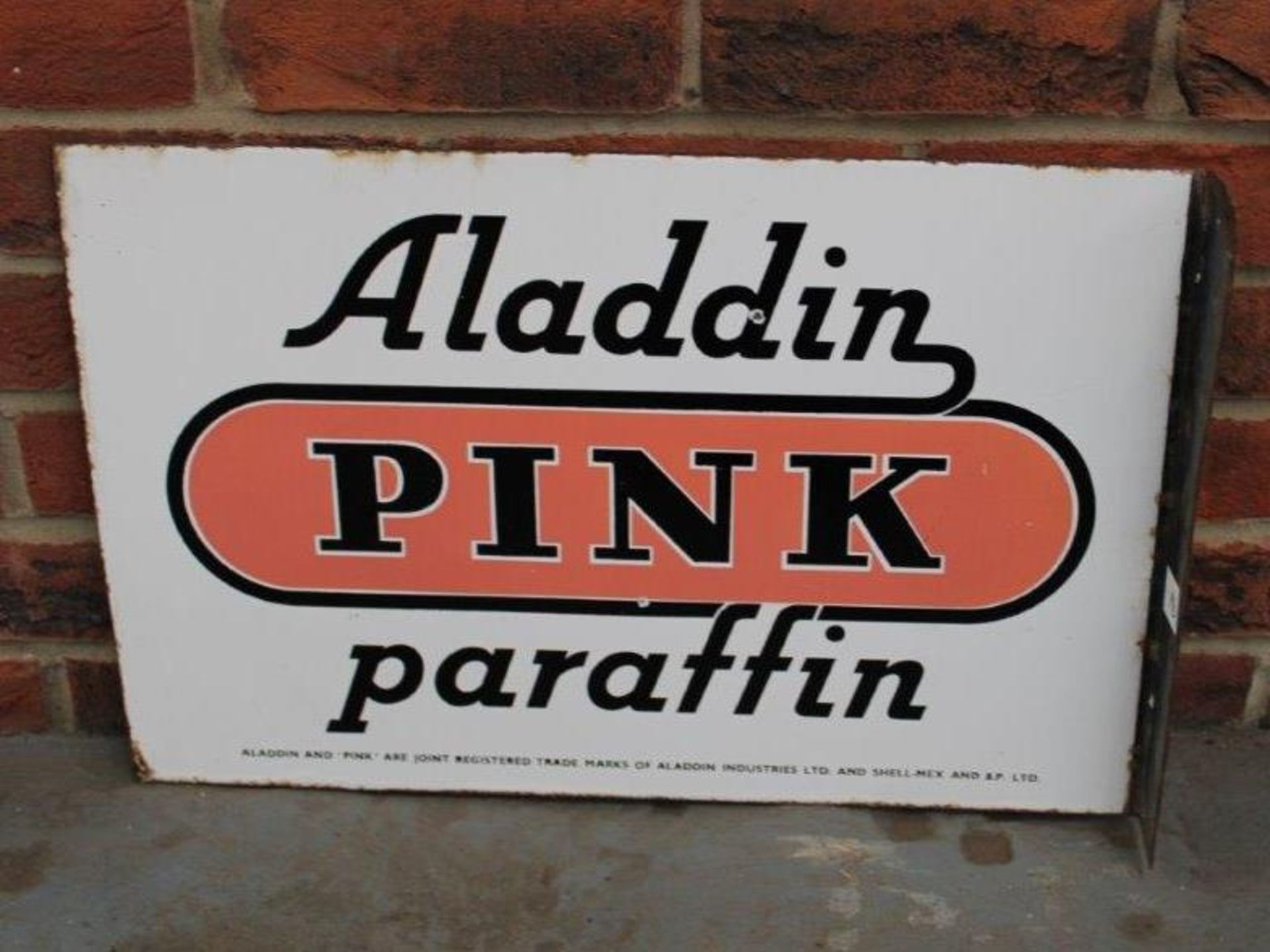Aladdin Pink Paraffin Double Sided Vintage Enamel Flanged Sign - Image 2 of 2