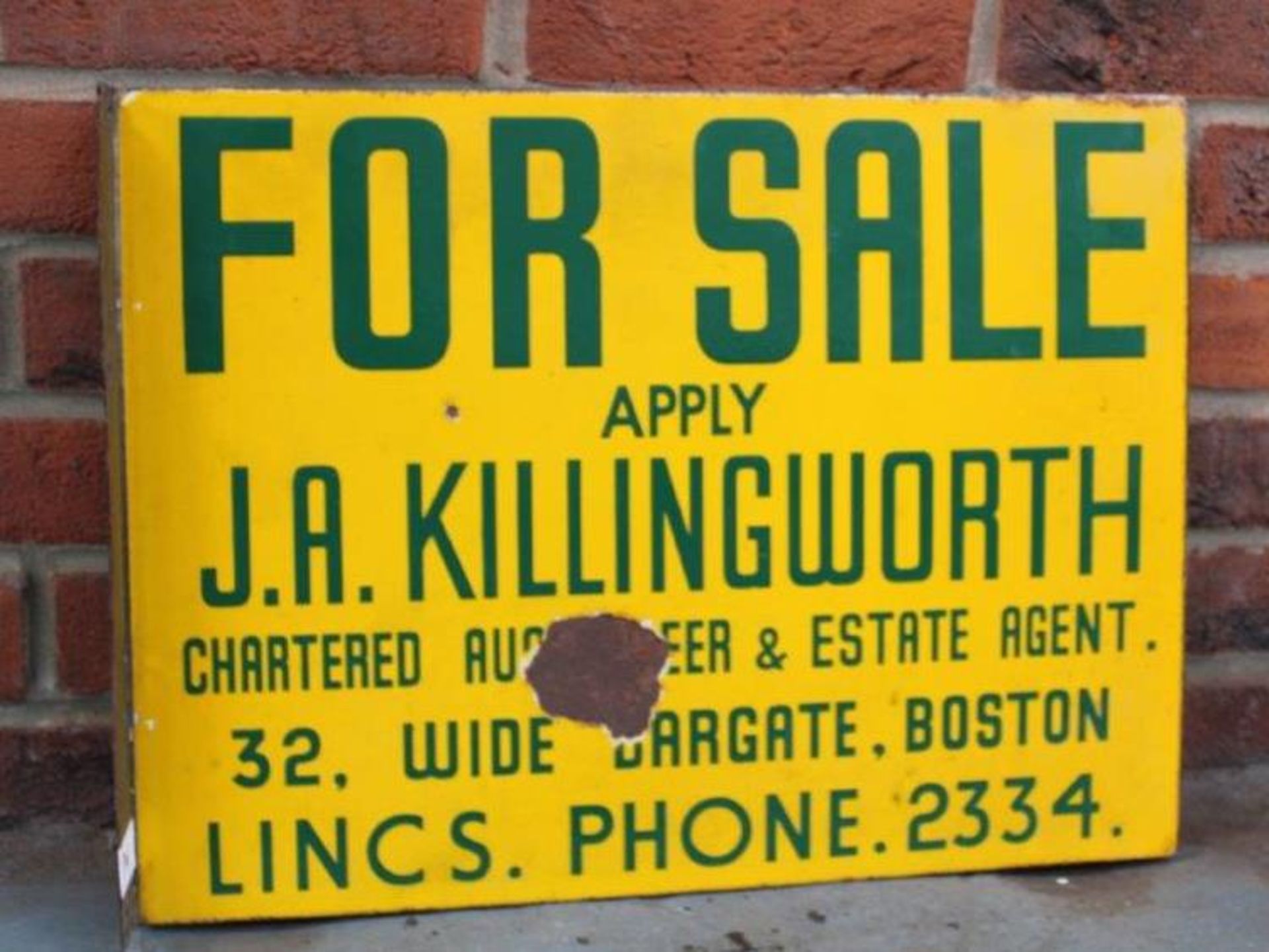 For Sale Sign For JA Killingworth Of Boston Vintage Enamel Flanged Sign - Image 2 of 2