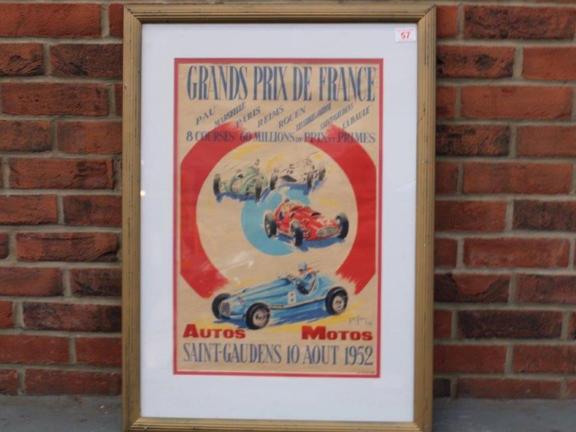 1952 Framed Grand Prix De France Saint-Gaudens Poster