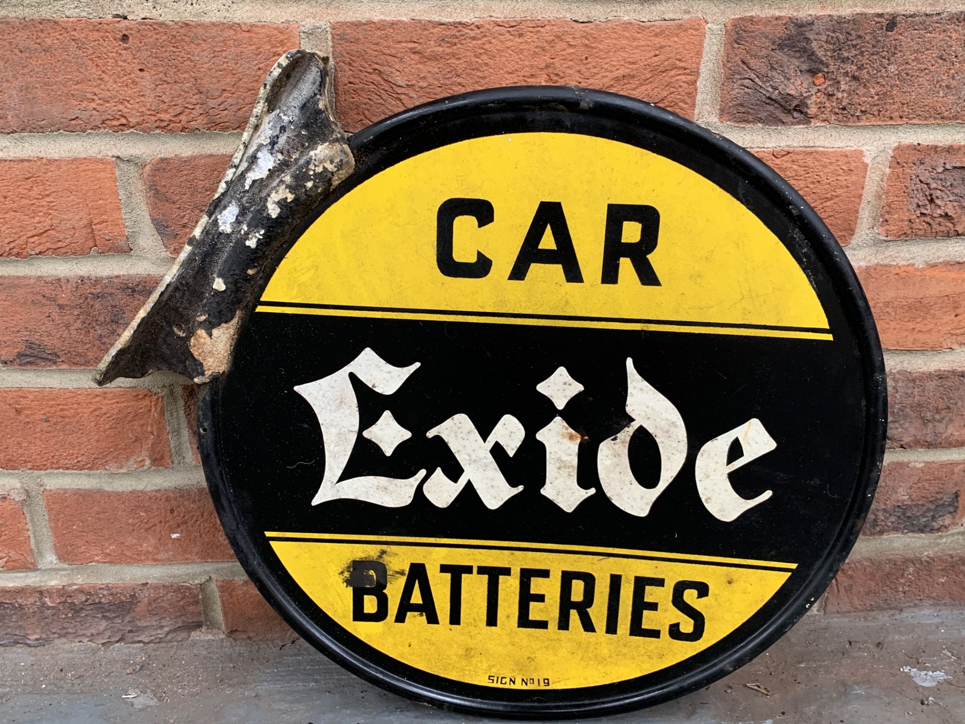 Original Aluminium Flanged Circular Car Exide Batteries" Sign"