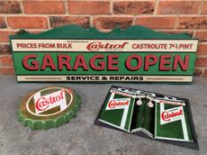 Modern Castrol Garage Open Sign On Board, Tin Oversized Castrol Oil Cap & Further Tin Sign (3)