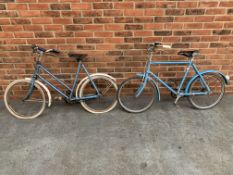Two Vintage Blue Framed Child Bikes With Rod Brakes