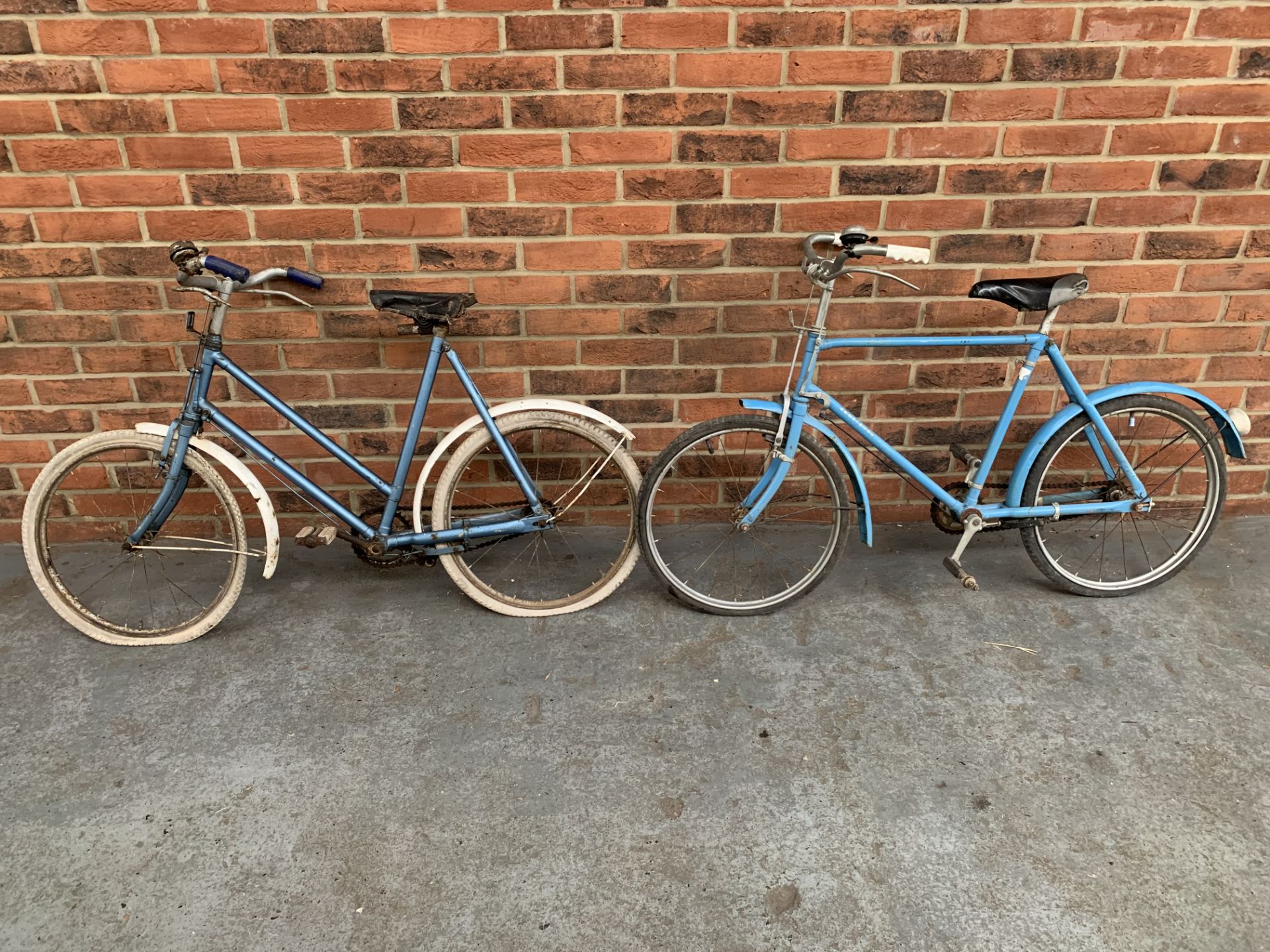 Two Vintage Blue Framed Child Bikes With Rod Brakes