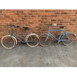 Two Vintage Blue Framed Child Bikes With Rod Brakes