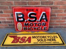 Modern BSA Motorcycles Sold Here Sign On Board & Tin BSA Motor Bicycle Sign (2)