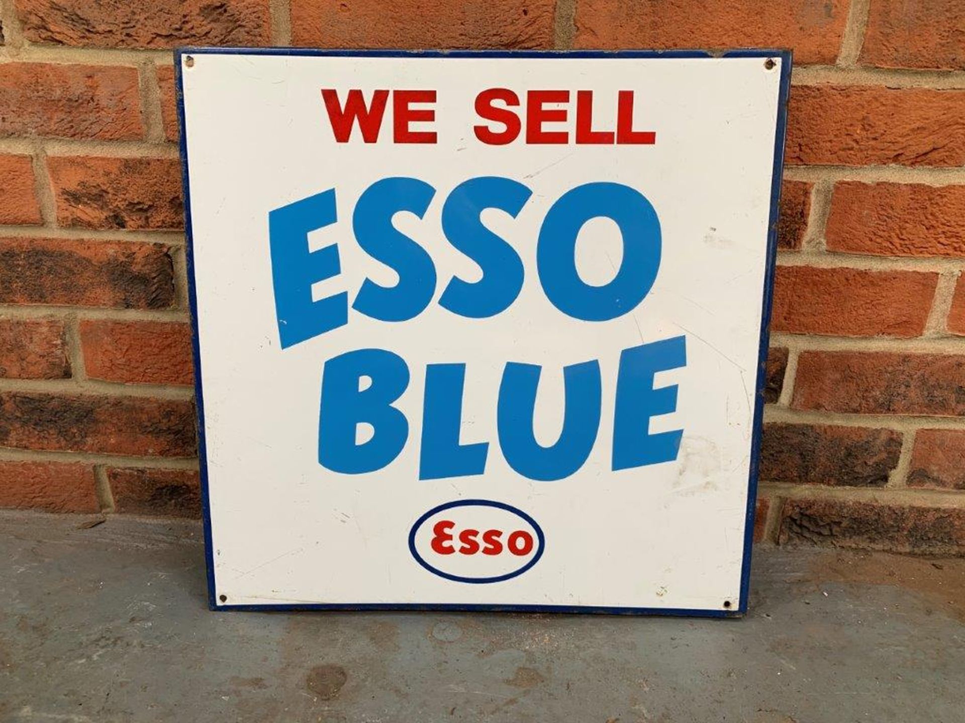 Enamel Flanged Double Sided We Sell Esso Blue" Sign"