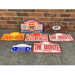 Seven classic Car Rally Plaques