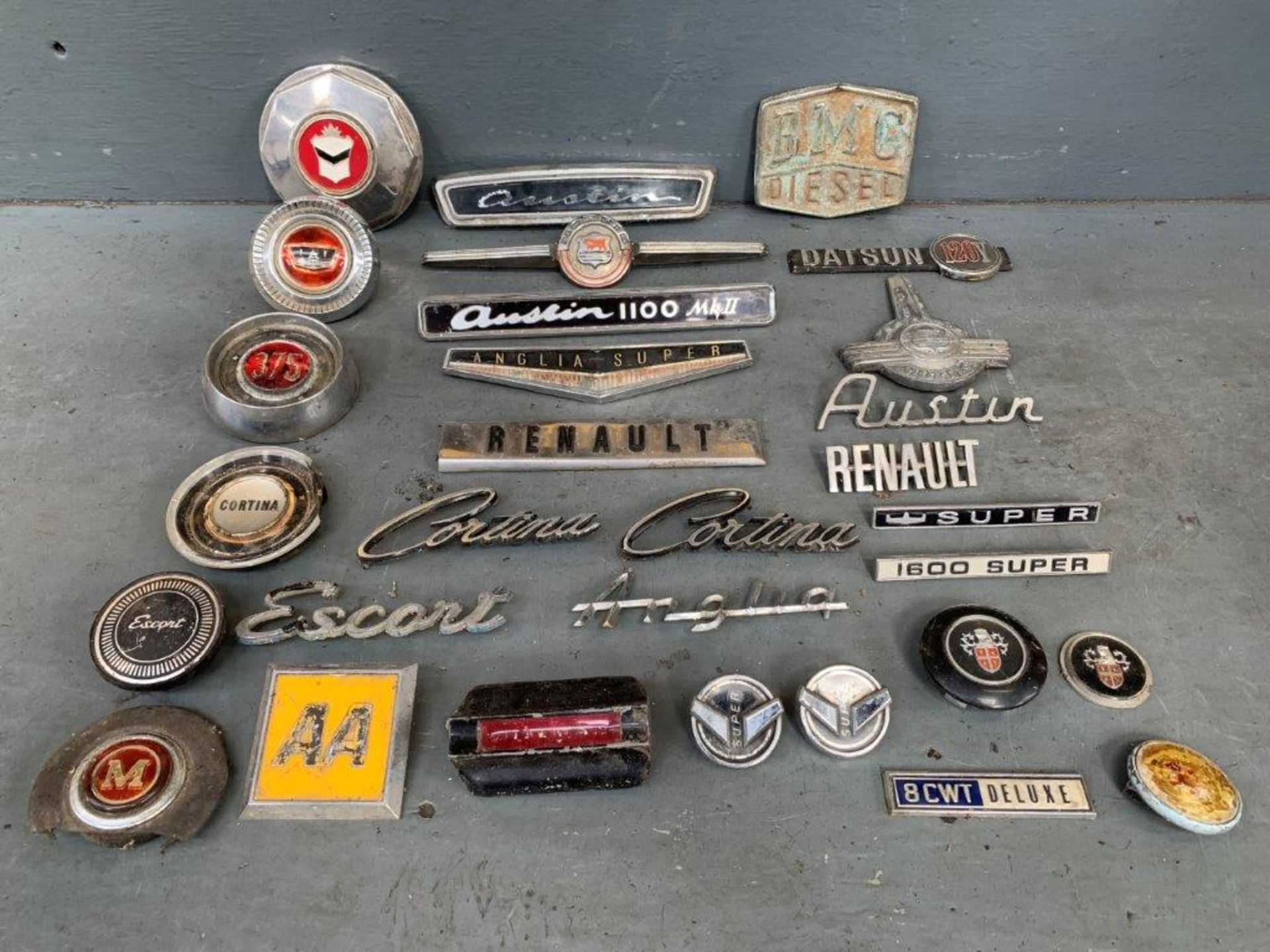 Box Of Assorted Car Badges