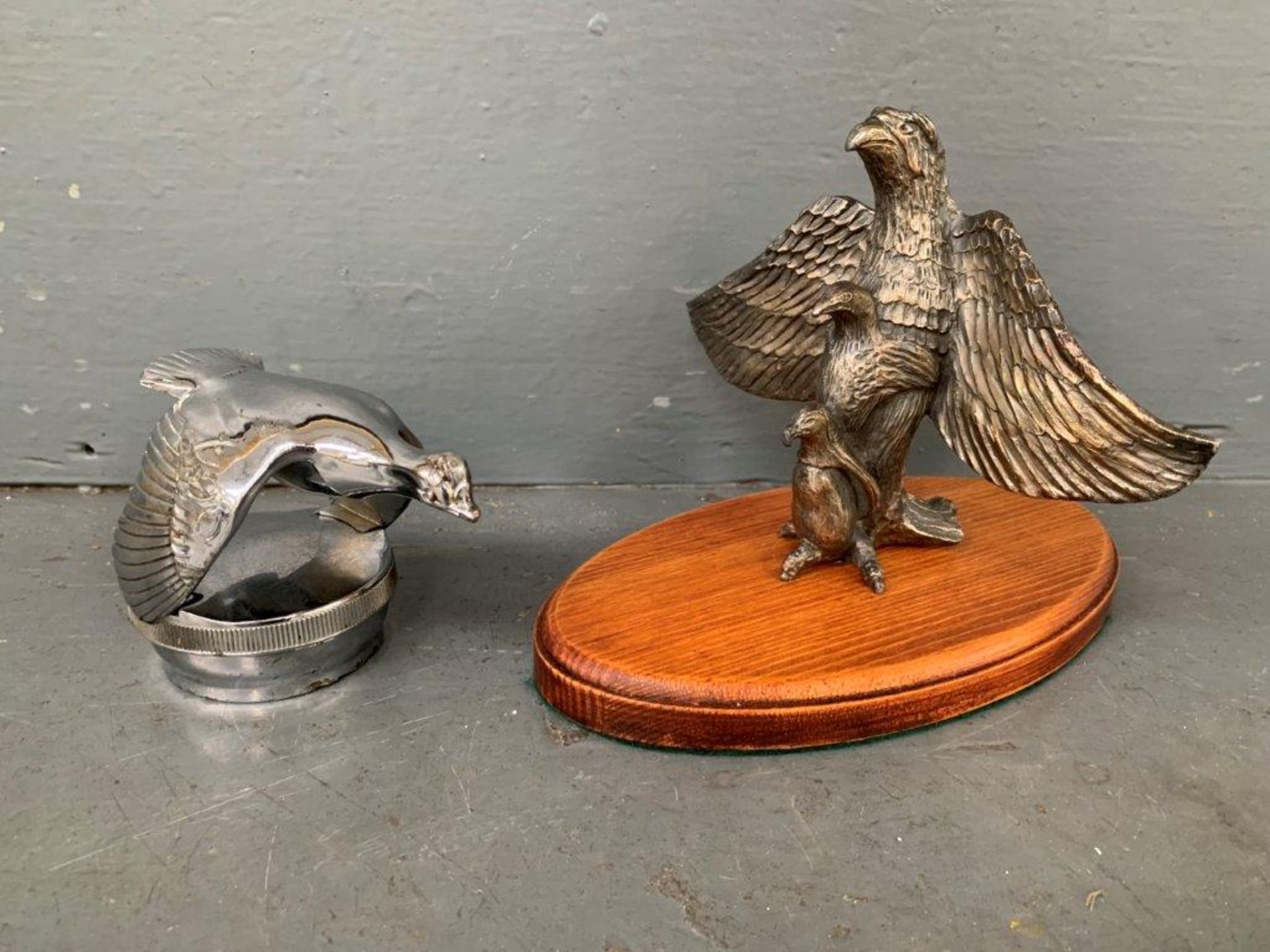 Two Vintage Bird Car Mascots