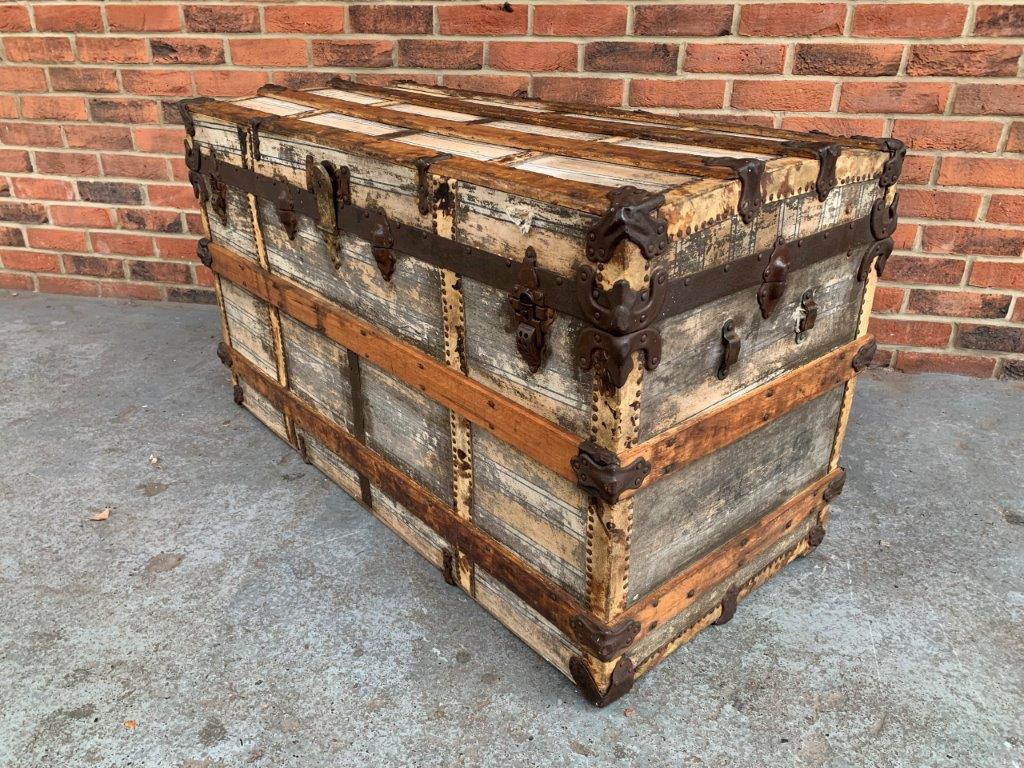 Vintage Wooden Bound Steamer Trunk - Image 2 of 6