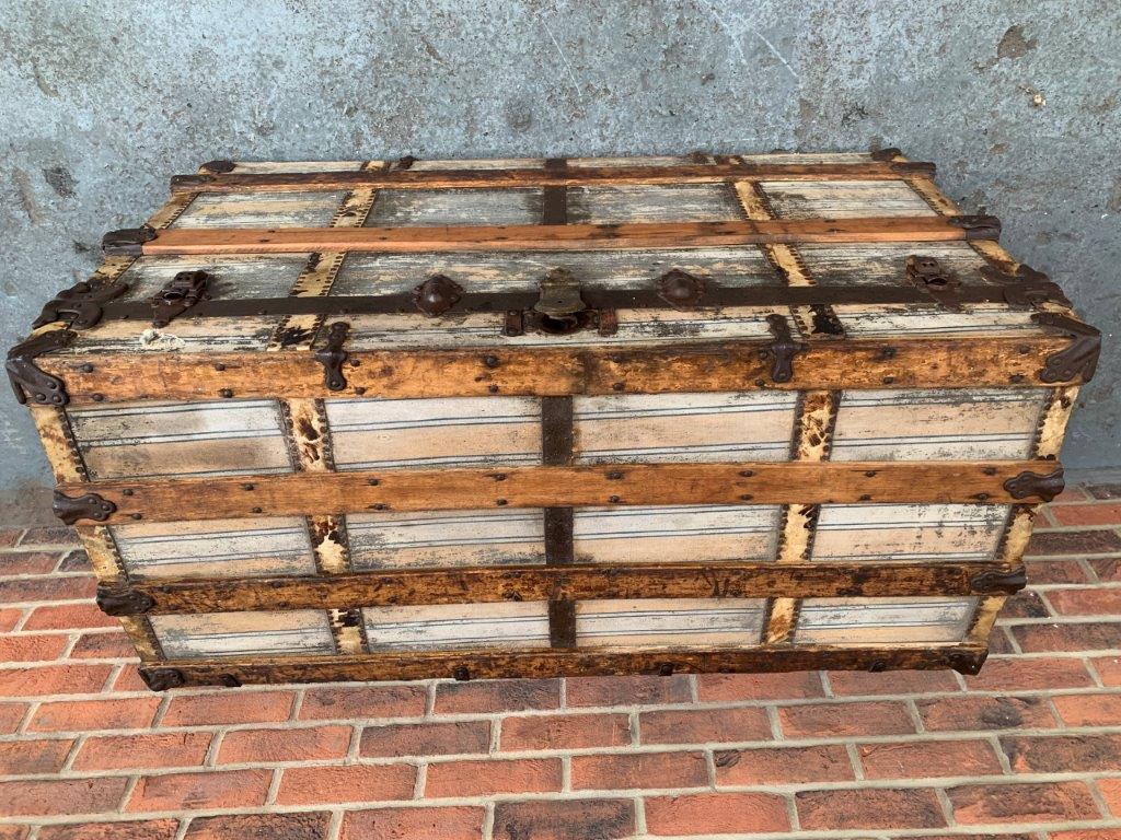 Vintage Wooden Bound Steamer Trunk - Image 4 of 6