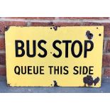Bus Stop Queue This Side Enamel Sign