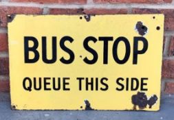 Bus Stop Queue This Side Enamel Sign